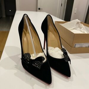 Christian Louboutin Black Heels with Embellished Bow
